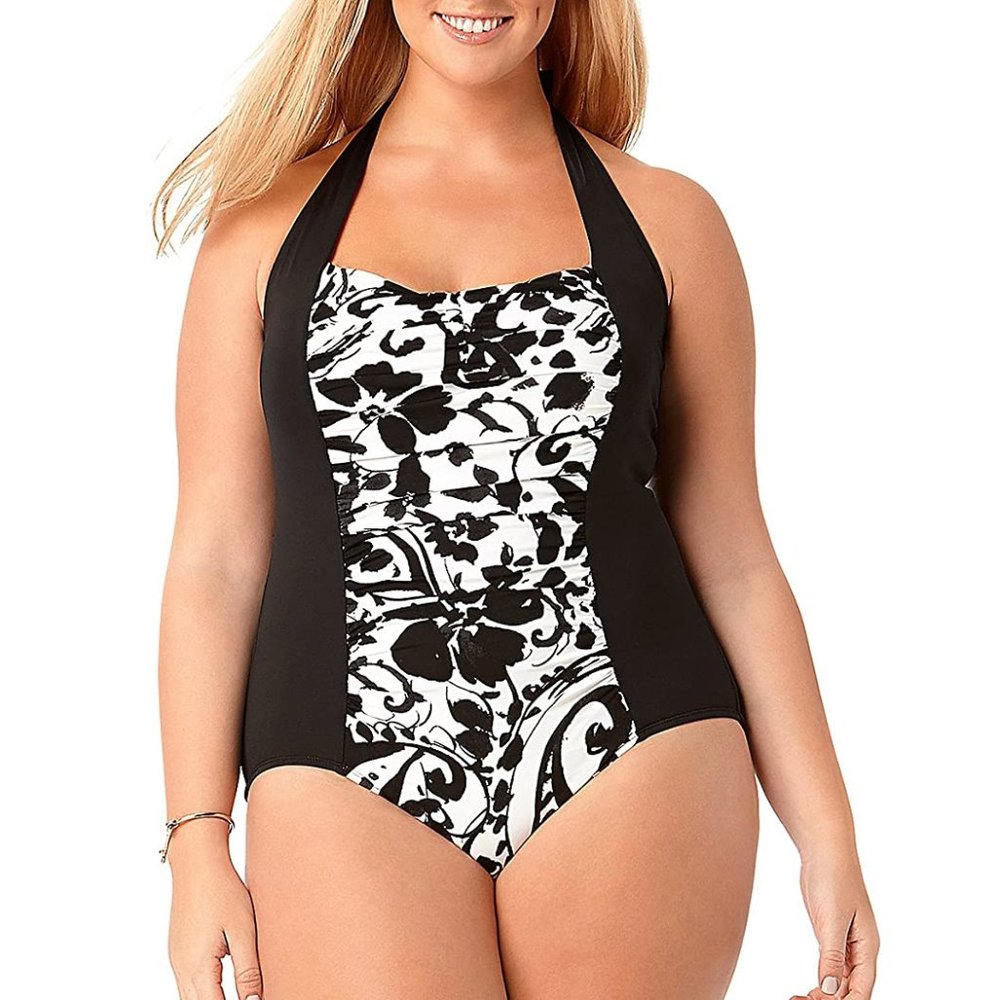 Anne Cole Women's Plus Size Antigua Shirred Halter One Piece Swimsuit